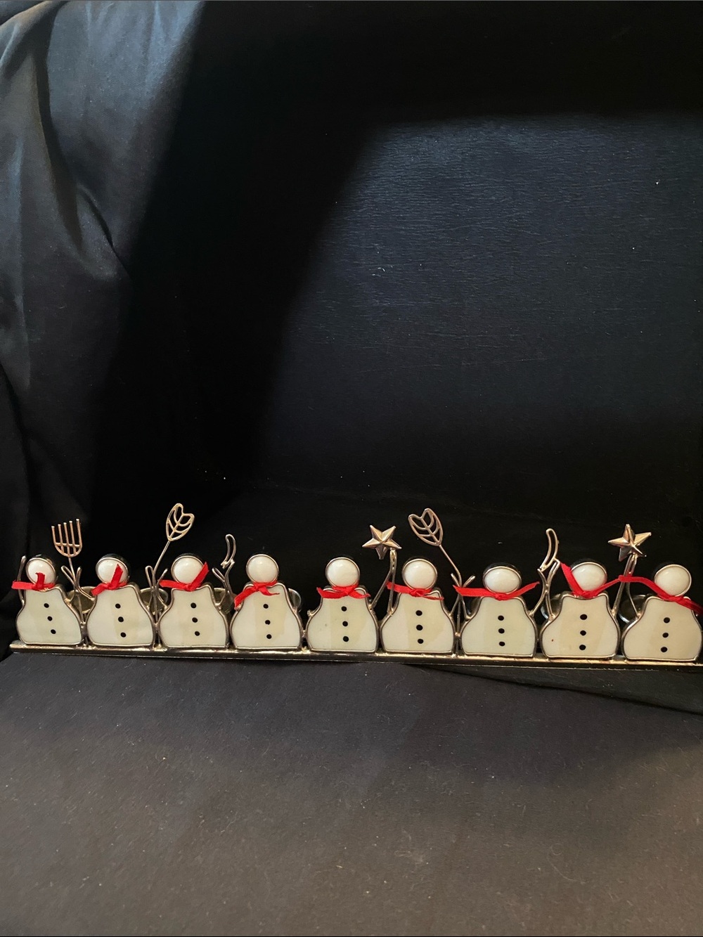 Vintage Stained Glass Snowman Candle Holder Candelabra Fits 9 taper Candles